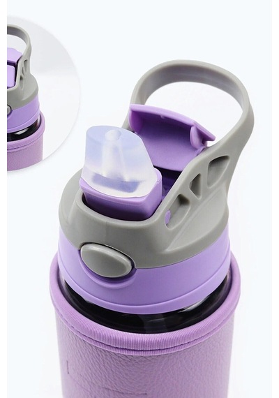 Deri Kılıflı Pipetli Cam Matara - 500 Ml-h2o87152 Lila - Lila
