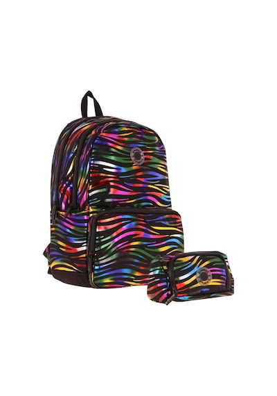 Kaukko Shine Kız Çocuk Zebra Desenli Siyah Çok Renkli İlkokul, Ortaokul Sırt Çantası Ve Kalemlik Seti Siyah