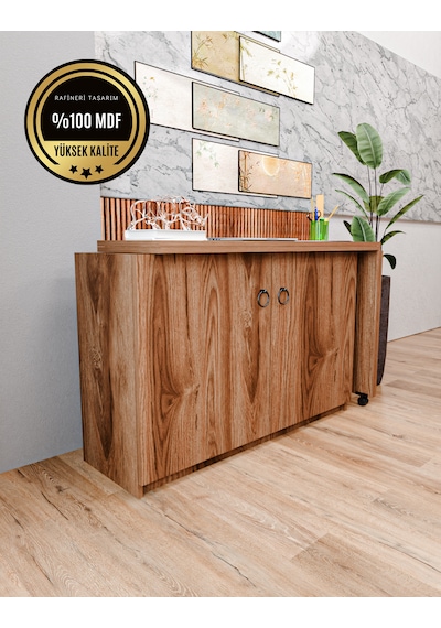 Rafineri Flor Çalışma Masası Dolaplı Açılır Katlanır Masa Mdf Ceviz