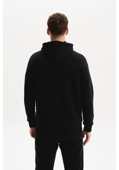 AR-MA Arma Erkek Kapüşonlu Sweatshirt Örme 3 İplik Şardonlu, Yazı Baskılı,cepsiz,sade Ve Şık, Regular Fit K30254628802 Siyah