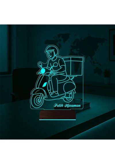 Luvivia Kurye Hediye Paket Servis Motosiklet Moto Kurye Kişiye Özel 3d Lamba - Masa Gece Lambası Şeffaf