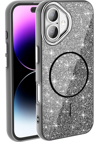 Thegencoo Apple Uyumlu iPhone 17 Kılıf M-safe Şarj Özellikli Parlayan Simli Tgco Okso Kapak - Siyah