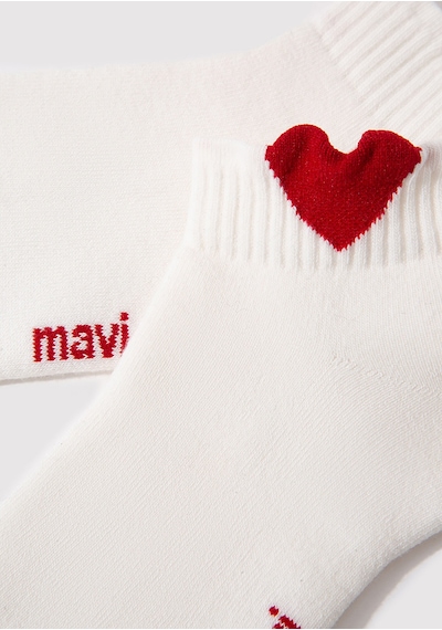 Mavi - Kalp Detaylı Beyaz Patik Çorap 1912797-21649 Beyaz
