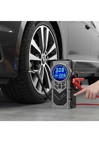 Auhma A7722 4'ü 1 Arada Akü Takviyeli Şarjlı Hava Pompası Powerbank & Dijital Fener
