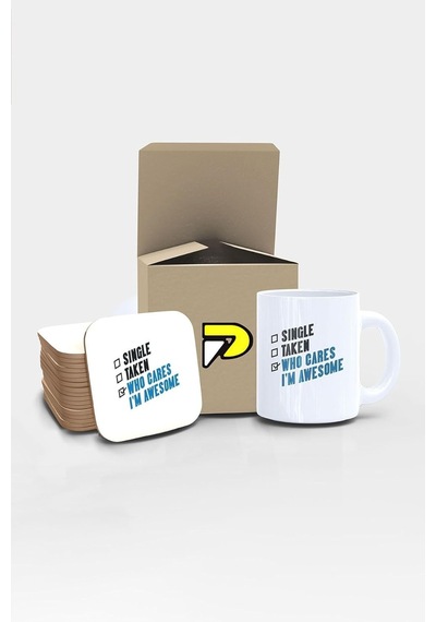 Tr Cares Awesome Yazılı Tipografik Tasarımlı Baskılı Kupa Bardak Seti Eğlenceli Özel Hediye Mug Diğer