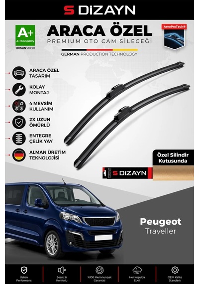 S-dizayn Peugeot Traveller Ön Cam Silecek Seti 2016 Üzeri Premium Araca Özel 65-48 Cm A+ Kalite Aocs