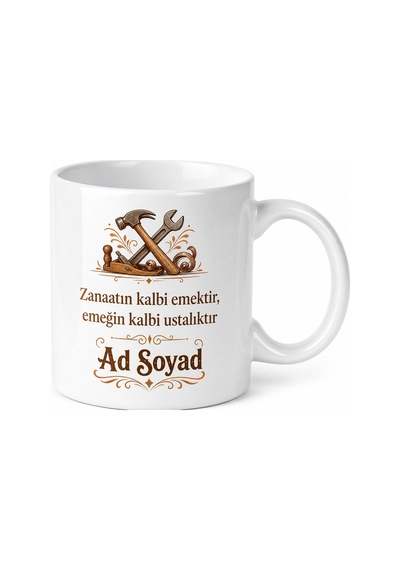 İsme Özel Usta Yazılı Baskılı Kupa Bardak Hediye Özel Tasarım Porselen Beyaz / Çok Renkli