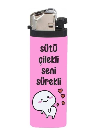 Çakmak Sütü Çilekli Seni Sürekli Tasarımlı Full Kaplamalı Gazlı Çakmak Çok Renkli