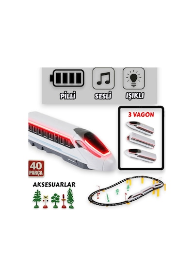 Oyuncak Hızlı Tren Seti 40 Parça - Pilli, Işıklı, Sesli Ve Raylı Büyük Boy Tren 308 Cm Pist