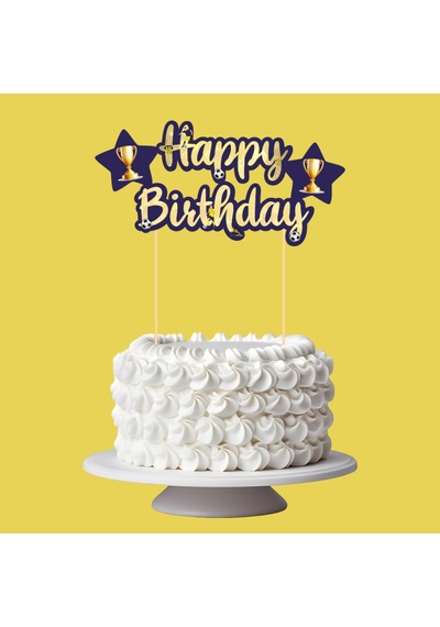 Sarı Lacivert Taraftar Temalı Happy Birthday Kaligrafi Pasta Üstü Süs Tüm Yaşlar