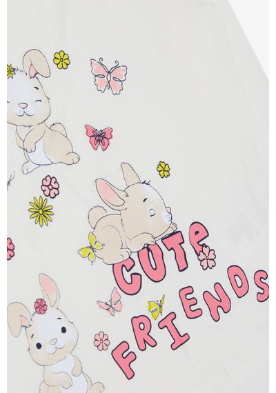 Breeze Kız Bebek Taytlı Takım Tavşan Baskılı 9 Ay-3 Yaş, Ekru