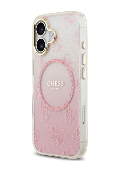 Apple Uyumlu iPhone 17  Kılıf Guess Lisanslı M-safe Özellikli 4g Desenli Simli Silikon Kapak Pembe Pembe