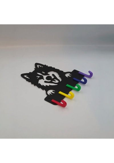 Husky Köpek Figürlü Dekoratif Renkli Anahtarlık Ve Duvar Askılığı - 3d Yazıcı Baskı - 21x22 Cm