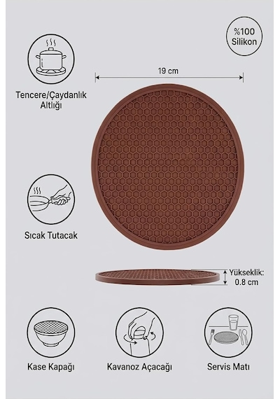 Silikon Nihale, Isıya Dayanıklı Nihale,tava Tencere Altlığı,vakumlu Kapak Mocha Çok Renkli