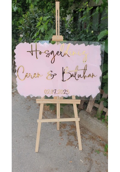 Pembe Boyalı Pleksi Düğün,Nişan,Doğum Günü Karşılama Panosu