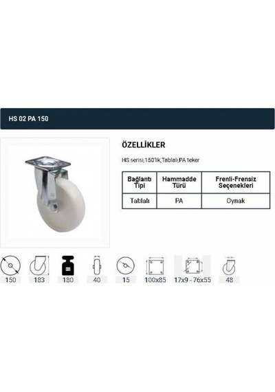 Döner Tablalı Servis Tekeri Polyemid Döner Servis Tekeri 150 Mm U N11.34661