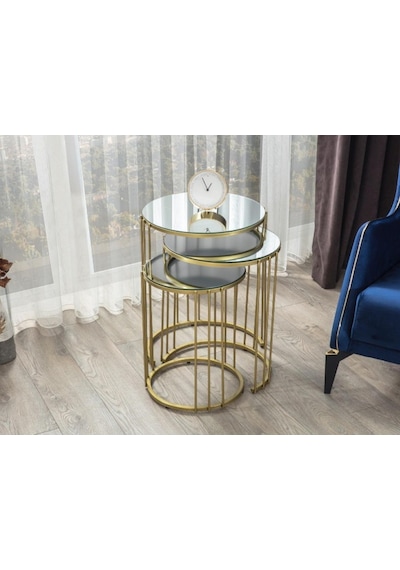 Napoli Gold Metal Ayaklı, Aynalı,3'Lü Zigon Sehpa