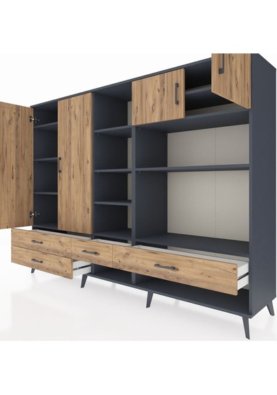 Hyperion Dolap 12 Raflı 4 Çekmeceli 4 Kapaklı 220x44x163 Antrasit Antrasit-çam