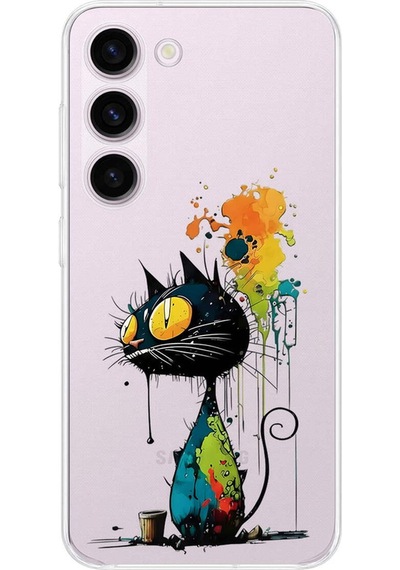 Samsung Galaxy S23 Plus İle Uyumlu Splash Kedi Tasarımlı Şeffaf Silikon Kılıf Şeffaf