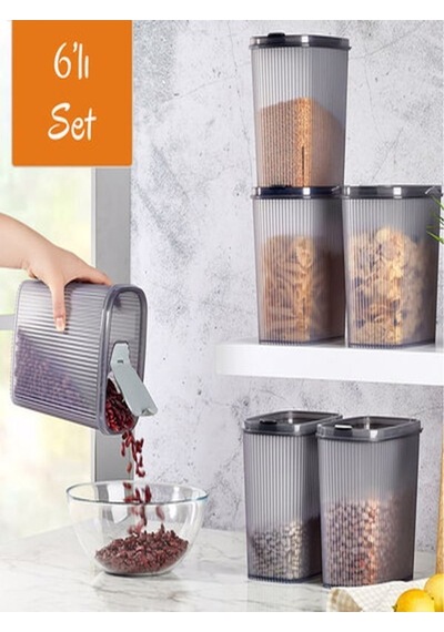 Lova Erzak Kabı Pratik Kapak 2.5 Lt Bakliyat Saklama Kabı X 6 Adet Şeffaf