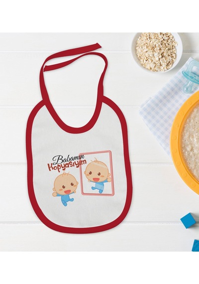 BK Kids Babamın Kopyasıyım Tasarımlı Kırmızı Bebek Mama Önlüğü-1 Kırmızı