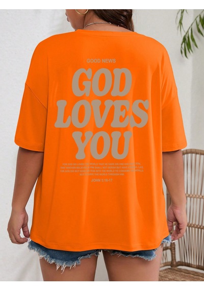 Uyguntarz Good Loves You Baskılı Unisex Oversize Tshirt Turuncu