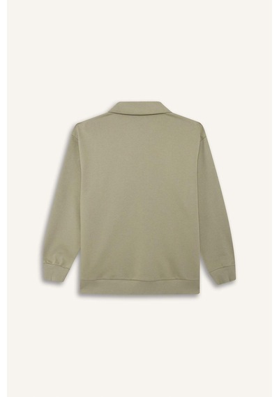 Defacto Regular Fit Polo Yaka İçi Yumuşak Tüylü Kalın Sweatshirt Tunik F3085ax25wngn497 Yeşil-gn497