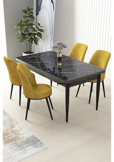 Canisa Nil Serisi 70x110 Sabit Mutfak Masası Takımı Siyah Mermer Desen Masa 4 Hardal Sandalye Hardal Sarısı Canisa Nil Serisi 70x110 Sabit Mutfak Masası Takımı Siyah Mermer Desen Masa 4 Hardal Sandalye Hardal Sarısı