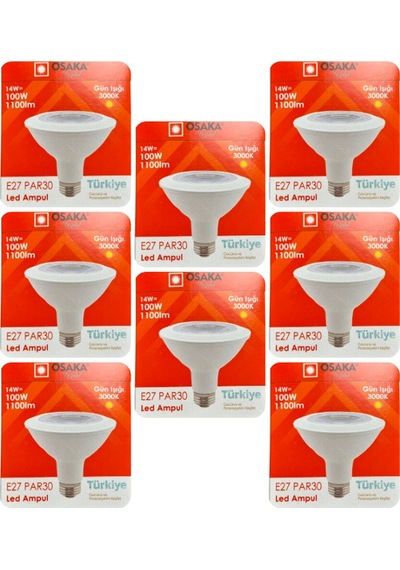 8 Adet Osaka 14w 100w Sarı Işık 3000k E27 Duylu Kalın Duy Led Par30 Ampul