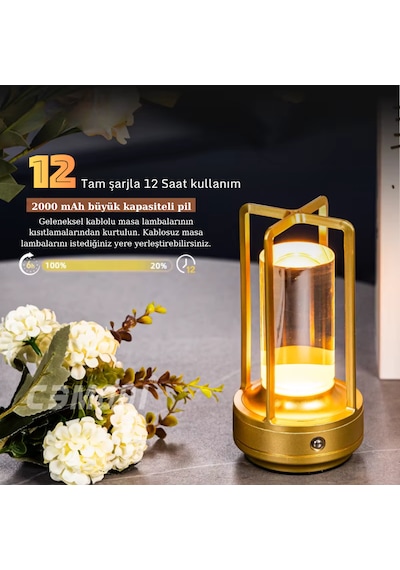 Usb Şarjlı Dokunmatik Kademesiz Led Gece Lambası Masa Lambası 3ışık Modu Dekoratif Ev Kafe Restoran Altın