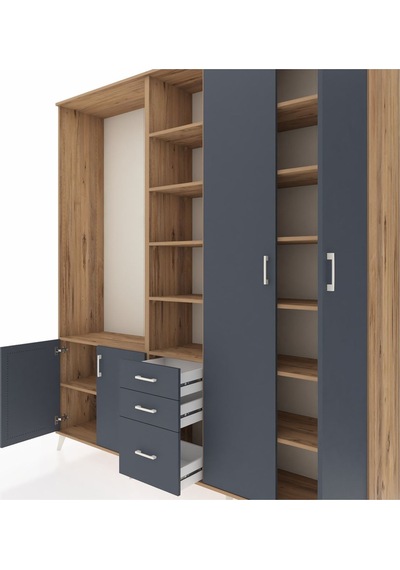 Hyperion Dolap 13 Raflı 3 Çekmeceli 4 Kapaklı 220x44x243 Çam-antrasit/antrasit Çok Renkli Hyperion Dolap 13 Raflı 3 Çekmeceli 4 Kapaklı 220x44x243 Çam-antrasit/antrasit Çok Renkli