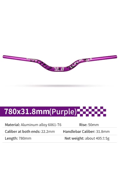 Lunje Riser Alüminyum Bisiklet Gidonu 780 Mm Mor