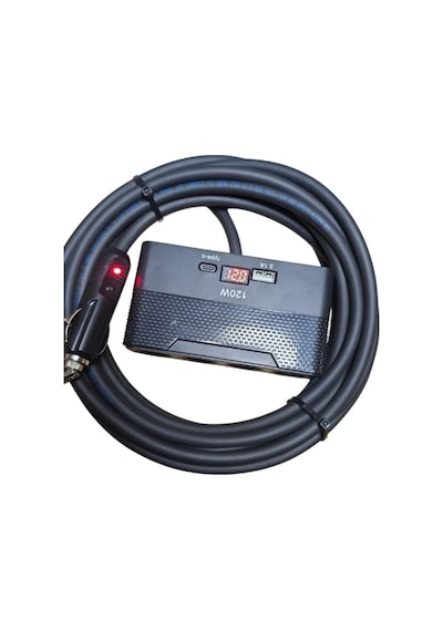 Araç Çakmak Uzatma Kablosu Çakmaklık Çoklayıcı Lcd Ekranlı Usb, Type-c Çıkışlı 12 Volt 10 Amper 120 Wat 2 X1,5mm Ttr Bakır 5 Mt-siyah-yt-ot733