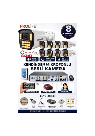 8 Li Sesli Güvenlik Kamerası 5 Mp Gece Renkli Full Hd Kamera Seti 8 Li Sesli Güvenlik Kamerası 5 Mp Gece Renkli Full Hd Kamera Seti