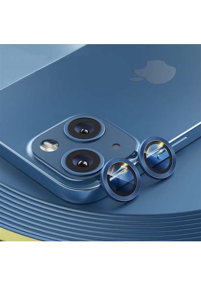 Apple  Uyumlu iPhone 14 Plus Kamera Koruyucu Lens Mercek Metal Çerçeveli 2li Set Mavi Blue