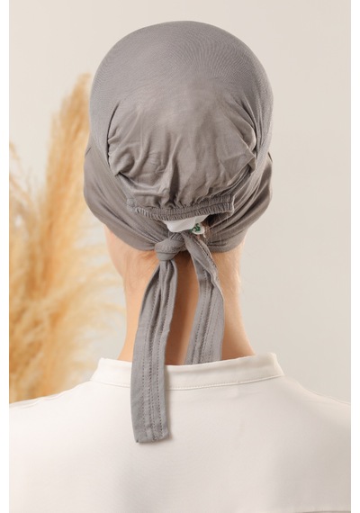 Melodi Scarf Tesettür Silikonlu Kaymaz Bone - Likralı Bağlamalı Bone - Sıkmayan Rahat Nefes Alan Kumaş Koyu Gri