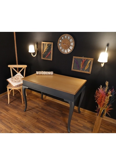 Wooding-Mobilya Wooding 100 Cm Masif Antrasit Naturel Yemek Masası