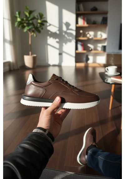 Enoch Erkek Sneaker - Kontrast Detaylı Yumuşak Deri Dokulu Şehir Ayakkabısı Ve Esnek Tabanlı Yürüyüş Ayakkabısı Taba