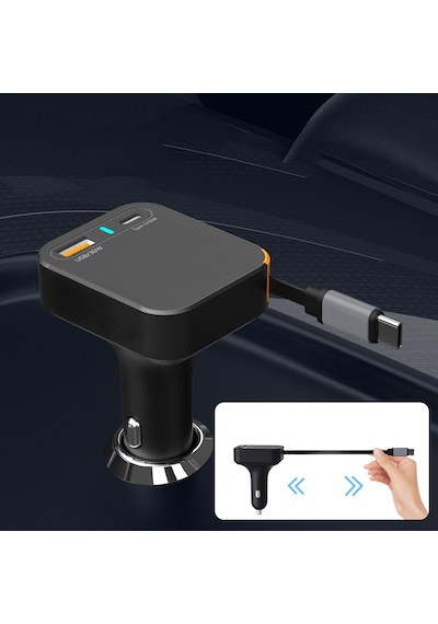 Wiwu Wi-cc033 Type-c + Usb-a Hızlı Şarj Akım Korumalı Dahili Kablolu Araç Şarj Aleti 65w Siyah