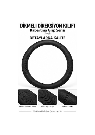 Trobus Volkswagen Caddy 2004-2010 Uyumlu Dikmeli Direksiyon Kılıfı Kabartma Grip Siyah