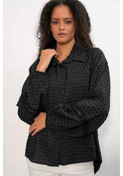 Bigdart Kadın Oversize Desenli Gömlek 20379 - Siyah