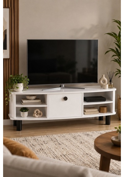 Sulorahome Suntalam Tv Unit With Doors And Shelves 136x44 Cm Beyaz