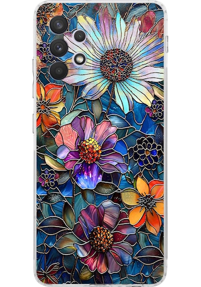 Printify Samsung Galaxy A32 İle Uyumlu Vitray Mücevher Flora Tasarımlı Şeffaf Silikon Kılıf Şeffaf