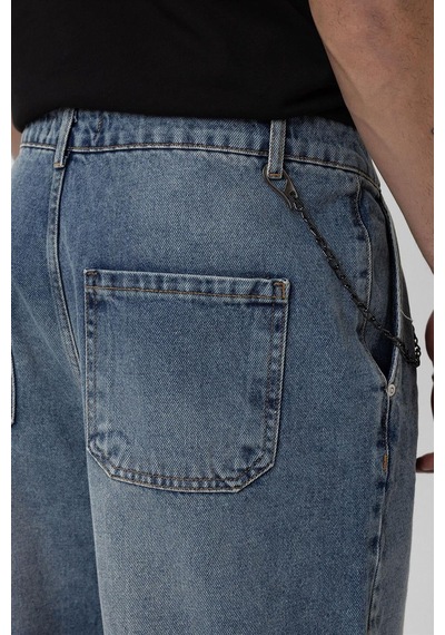 Vamos Pileli Zincir Detaylı Baggy Jean Açık Mavi Melanj