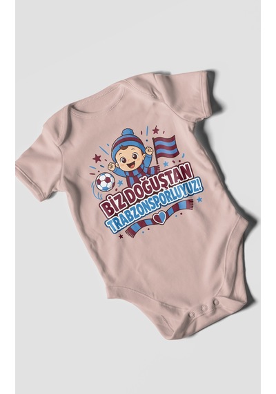 Morivokids Biz Doğuştan Trabzonsporluyum Kısa Kollu Bebek Body %100 Pamuk Pastel Pembe