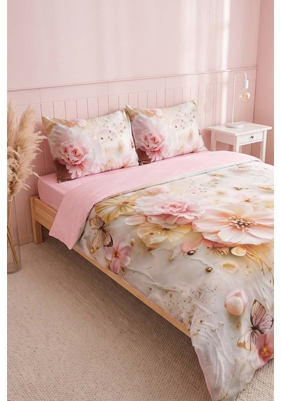 Pembe Elara 3d Flower Çift Kişilik Nevresim Takımı 4 Parça