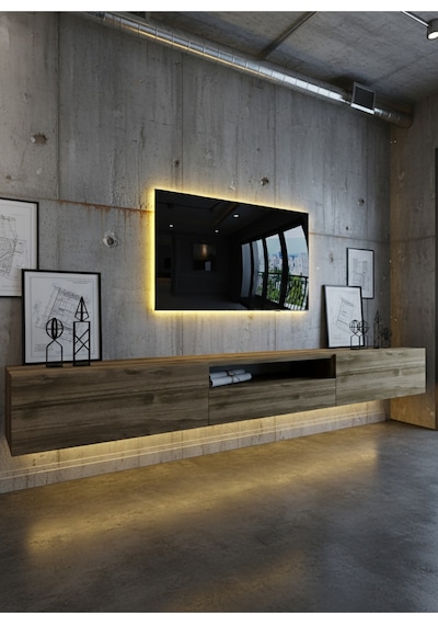 Resital Ledli Duvara Monte Tv Sehpası - Ceviz - W6016-2 Ceviz