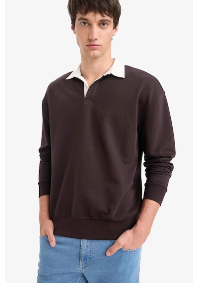 Defacto Boxy Fıt Polo Yaka Sweatshirt E6523AX24WN Kahve