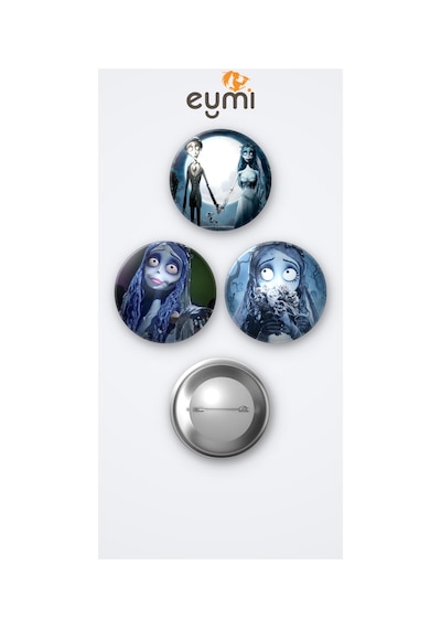 Ölü Gelin Corpse Bride 3'lü Metal Rozet Seti 58mm İğneli Buton Çanta Yaka Rozeti Çok Renkli