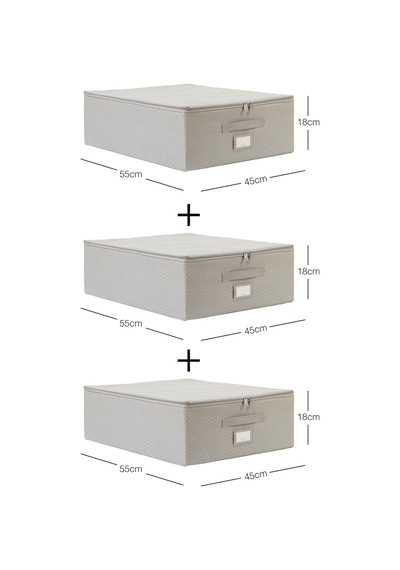 Lexroo 3'lü Orta Boy Gri Balıksırtı Destekli Hurç Set 45 X 55 X 18 Cm